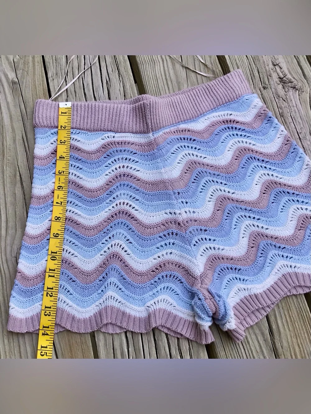 Ladies L NO COMMENT Chevron Stripe Woven Knit Swit Sweater Shorts